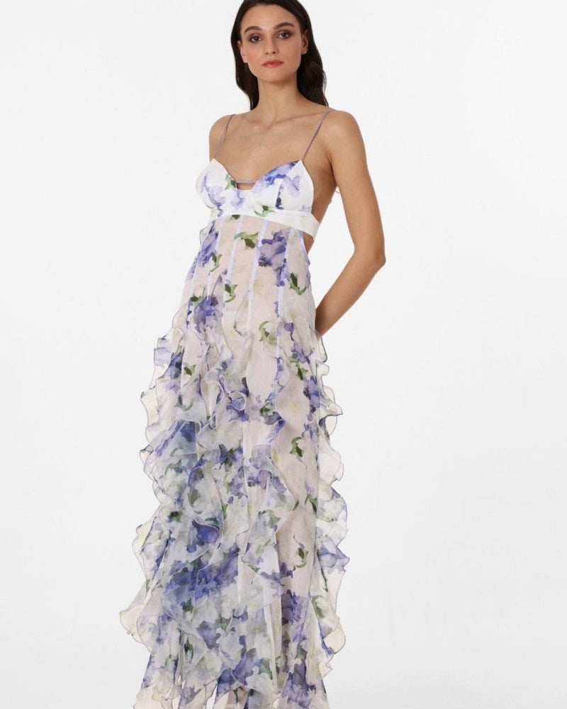 Alexia Ruffle Şeffaf Uzun Elbise