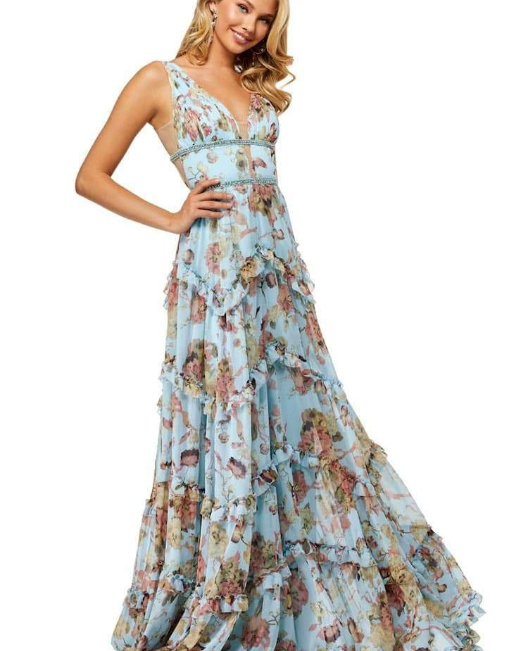 Alice Çiçek Desenli Fırfırlı Maxi Elbise