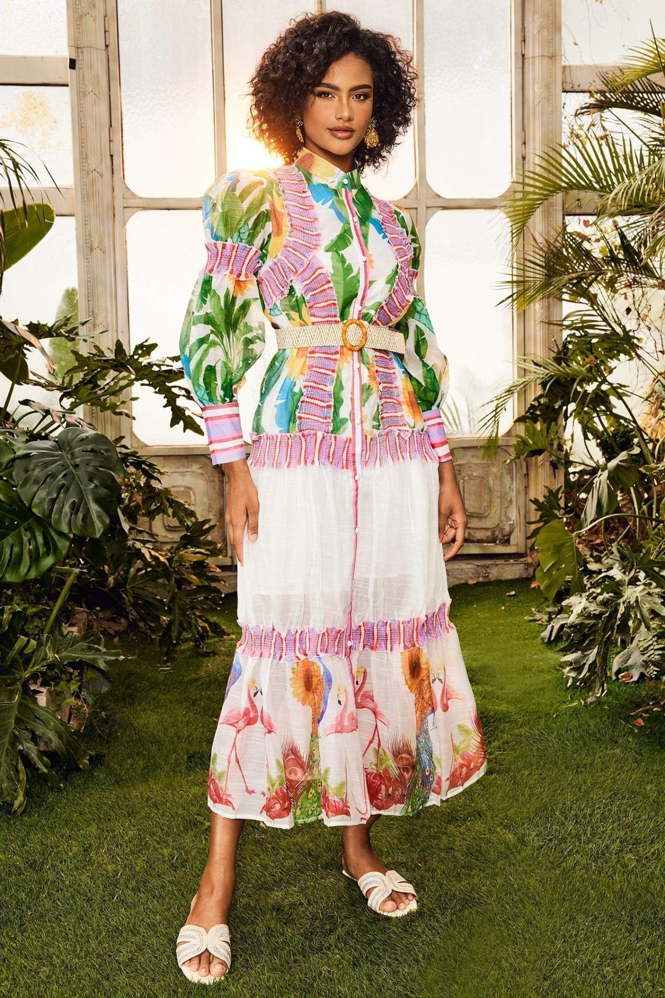 Alina Çiçekli Fener Kol Maxi Elbise