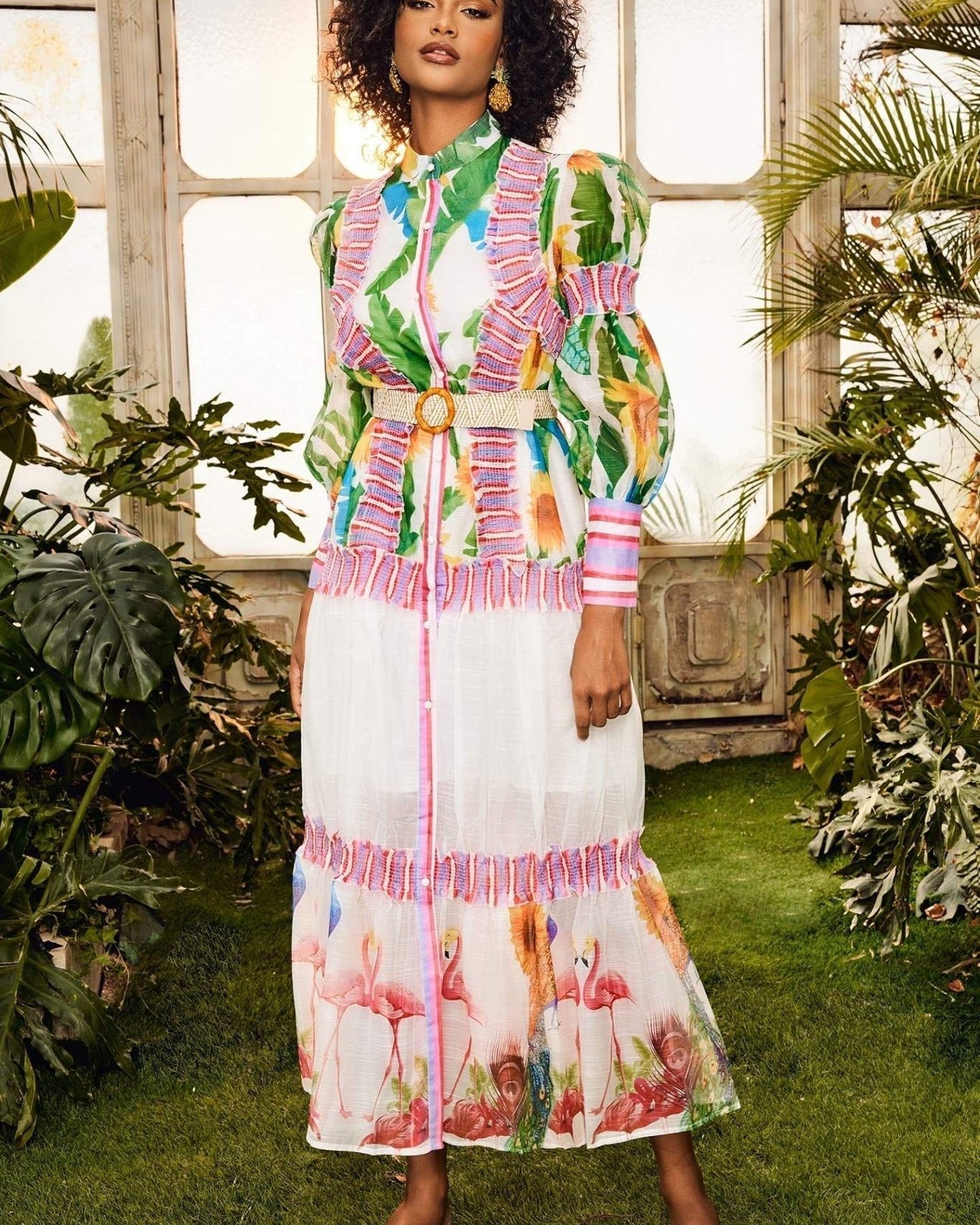 Alina Çiçekli Fener Kol Maxi Elbise