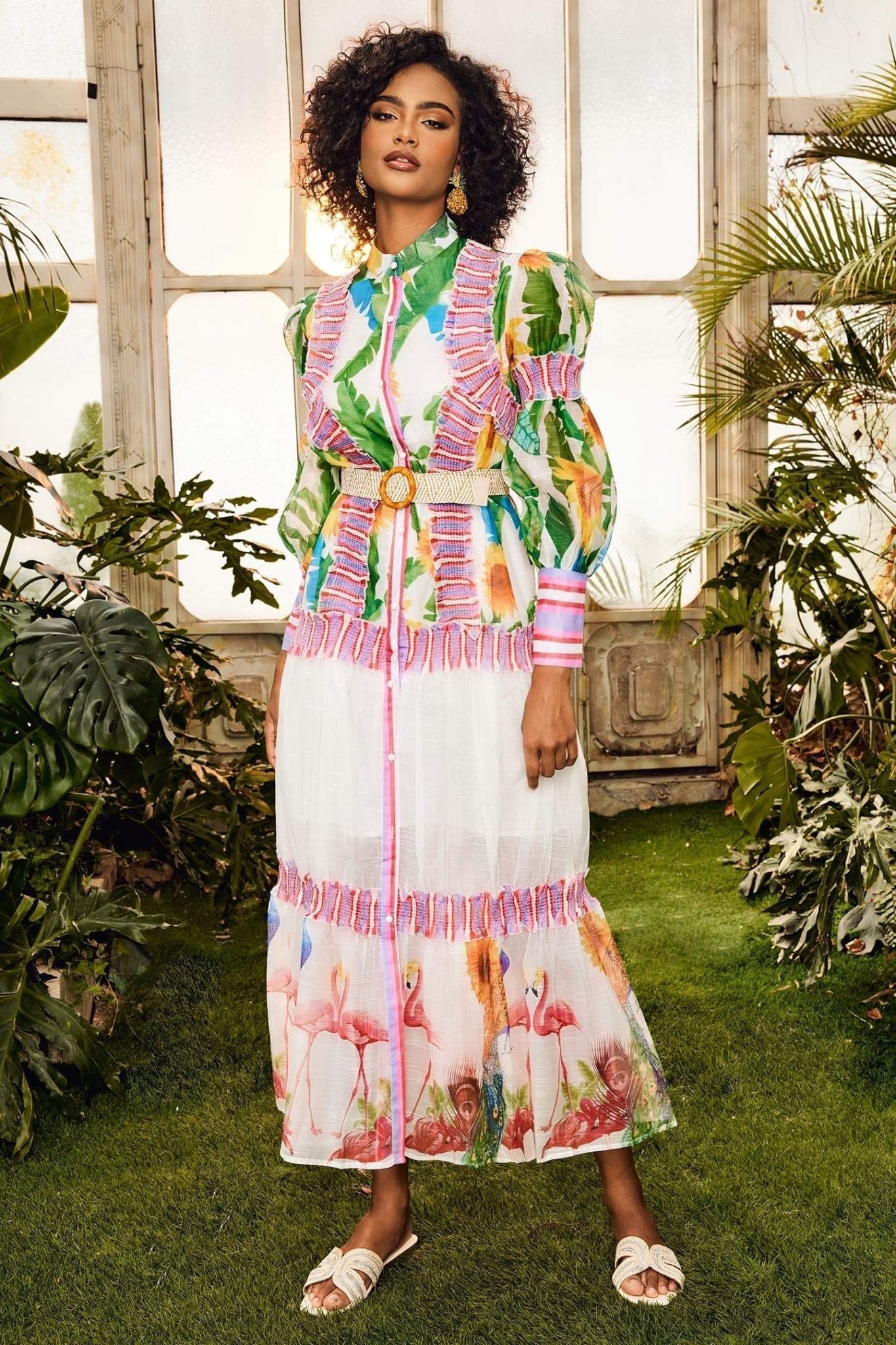 Alina Çiçekli Fener Kol Maxi Elbise