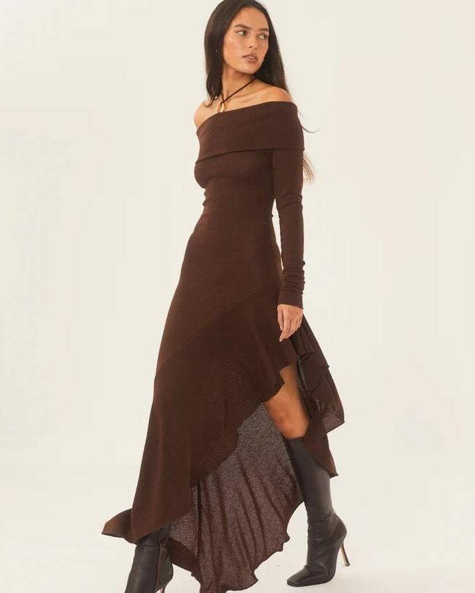 Alisa Omuz Açık Flare Midi Örgü Elbise