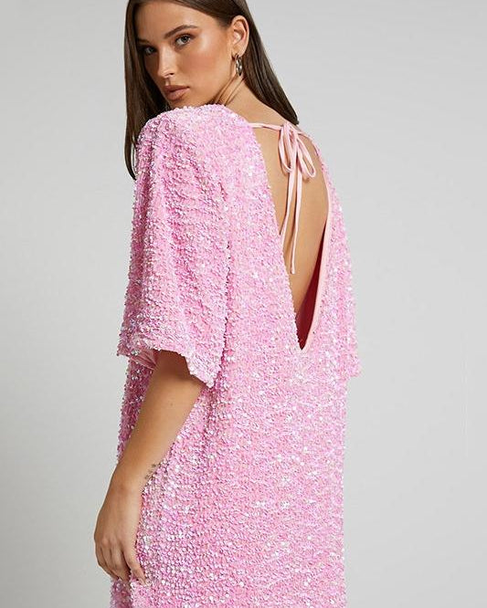 Alma Payetler Sırtı Açık Mini Elbise