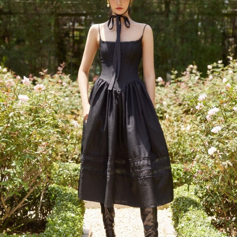 Alva Dantel Kenarlı A Kesim Midi Slip Elbise