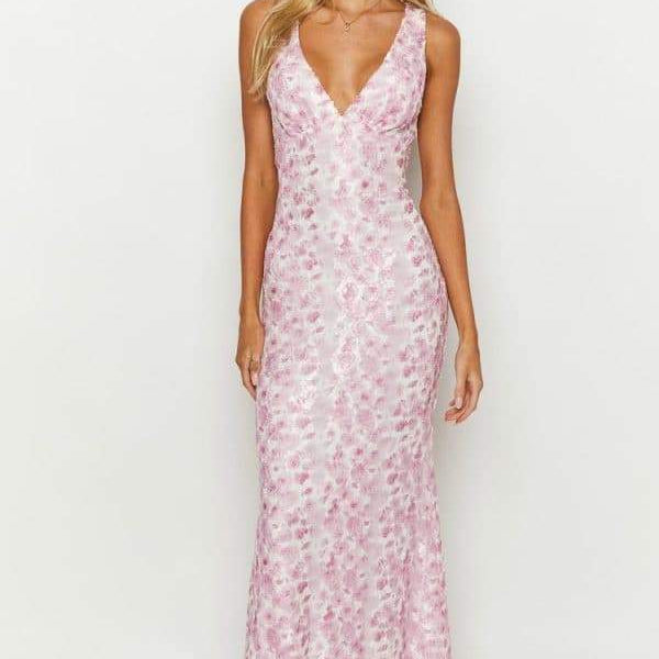 Amelia İşlemeli Dantelli Sırtı Açık Uzun Elbise