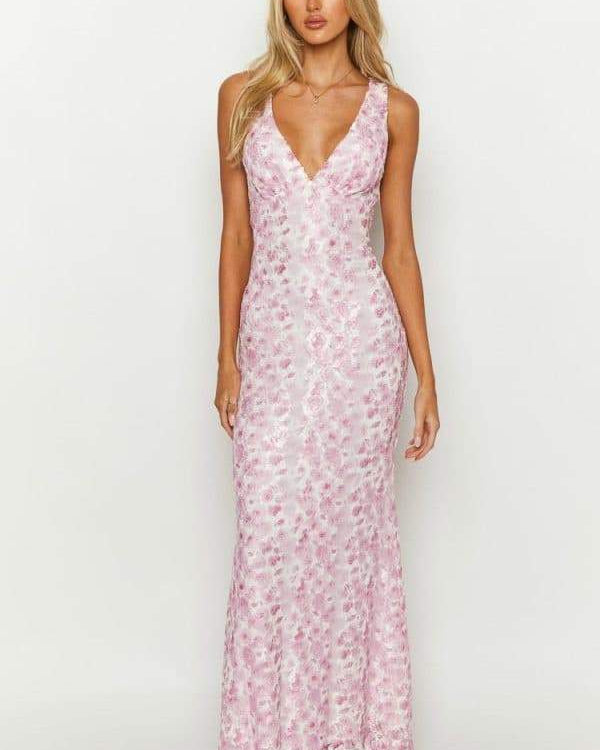 Amelia İşlemeli Dantelli Sırtı Açık Uzun Elbise