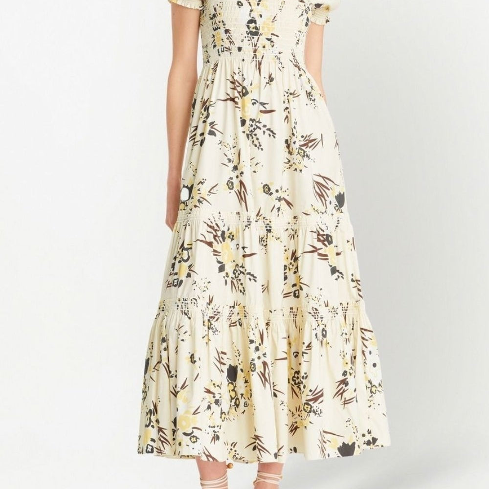 Amity Baskılı Büzgülü Korsajlı Uzun Elbise