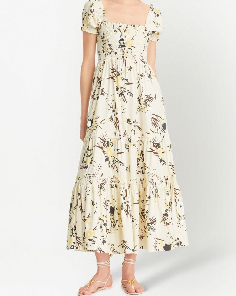 Amity Baskılı Büzgülü Korsajlı Uzun Elbise