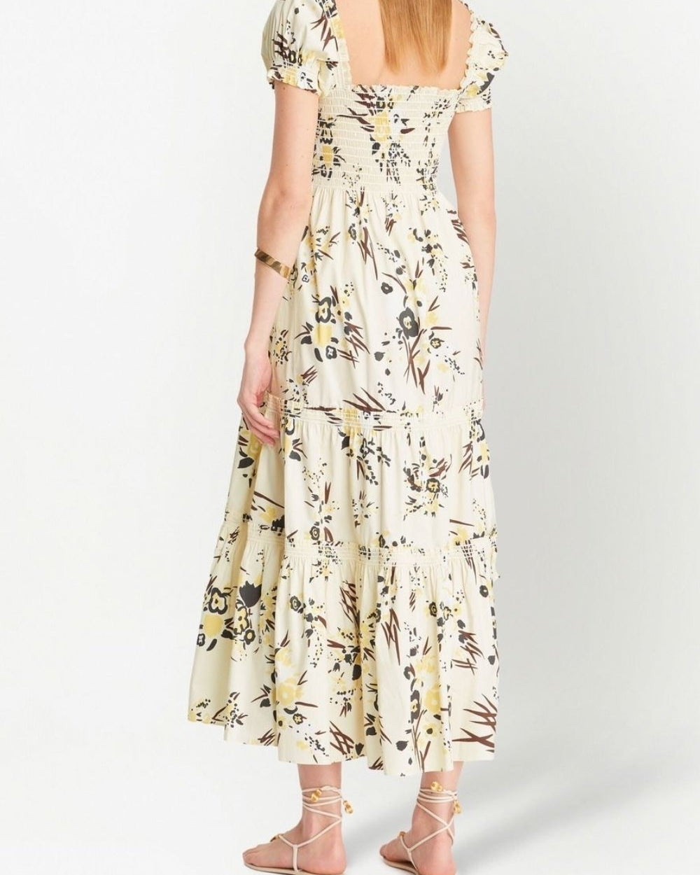 Amity Baskılı Büzgülü Korsajlı Uzun Elbise