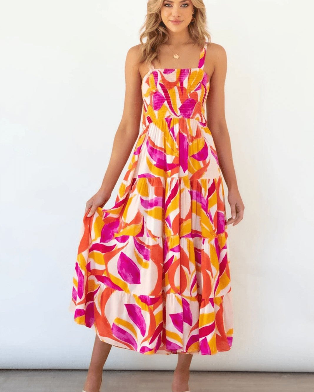 Andrea Baskılı Büzgülü Korse Katlı Maxi Sundress