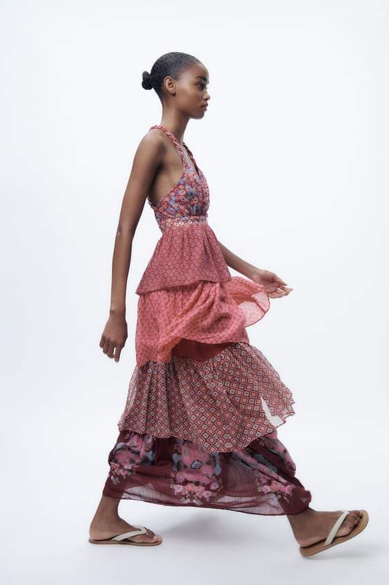 Ann Baskılı Çapraz Askılı Maxi Elbise