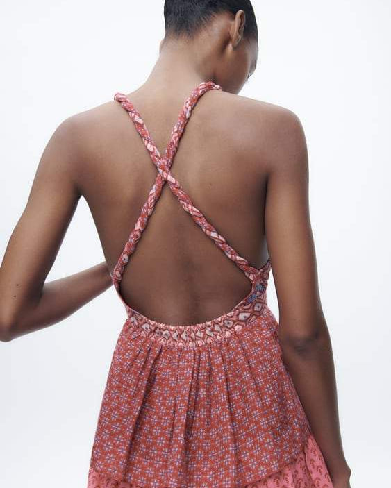 Ann Baskılı Çapraz Askılı Maxi Elbise