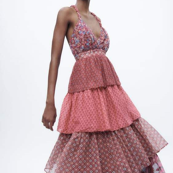 Ann Baskılı Çapraz Askılı Maxi Elbise