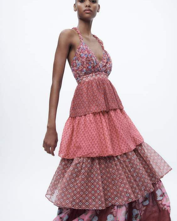 Ann Baskılı Çapraz Askılı Maxi Elbise