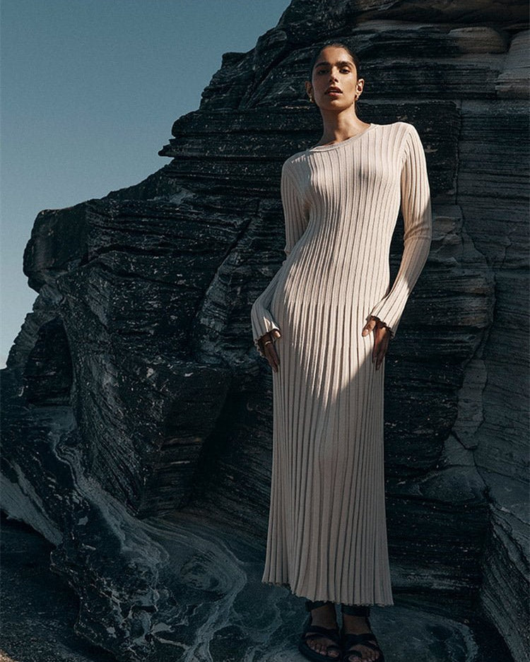 Antonia Rib Flare Maxi Örgü Elbise