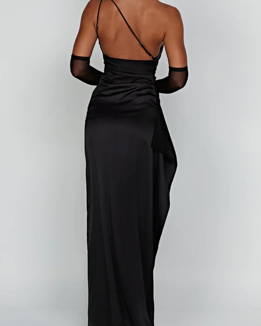 Saten Yırtmaçlı Maxi Elbise