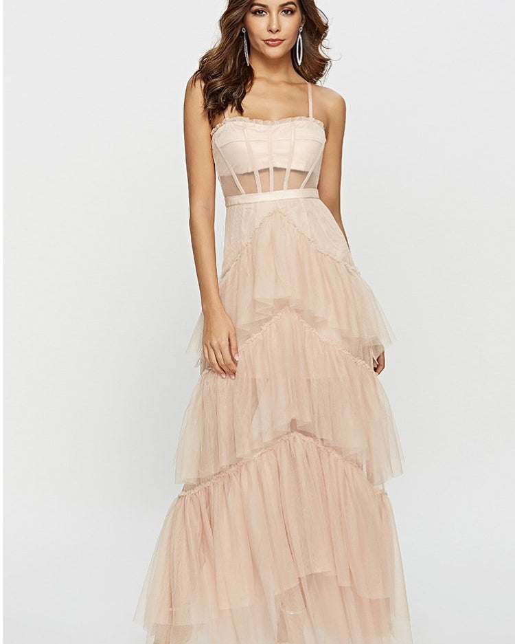 Arlene Korse Derili File Slip Uzun Elbise