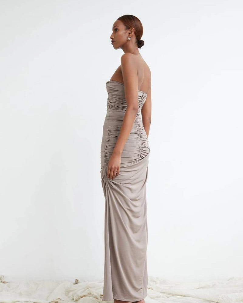 Arlene Kıvrımlı V Yaka Uzun Elbise