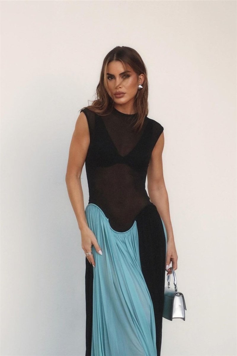 Astrid Yuvarlak Yaka Kolsuz Jarse Uzun Elbise