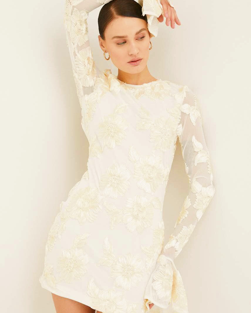 Aurora İşlemeli Sırtı Açık File Mini Elbise