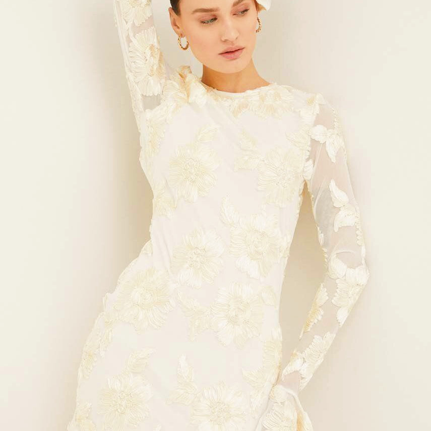 Aurora İşlemeli Sırtı Açık File Mini Elbise