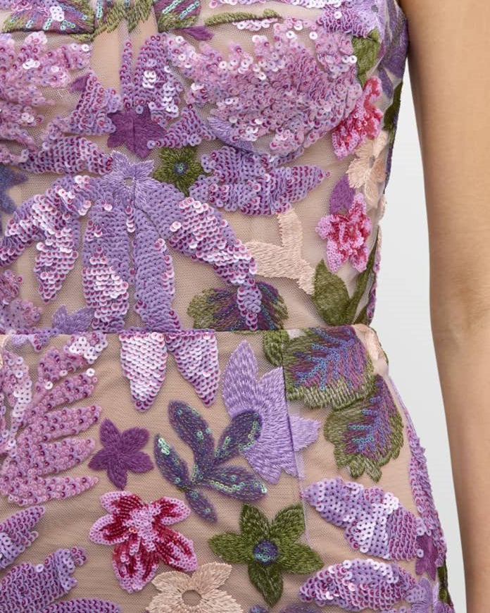 Aurora Çiçek İşlemeli Straplez Uzun Elbise