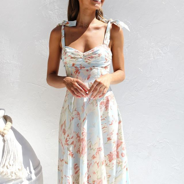 Beata Baskılı Askılı Midi Elbise