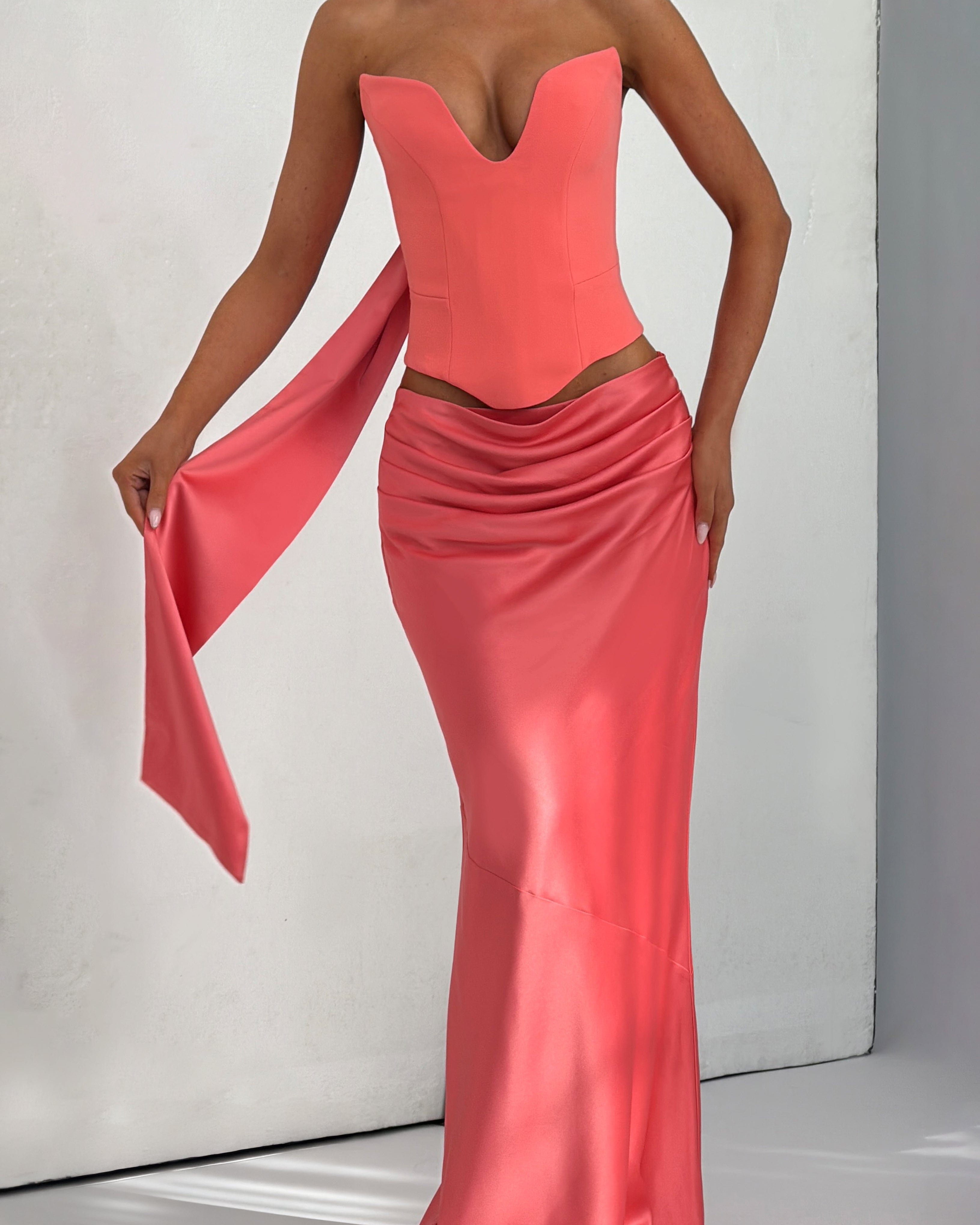 Bernadette Saten Maxi Etek – Mercan Pembe