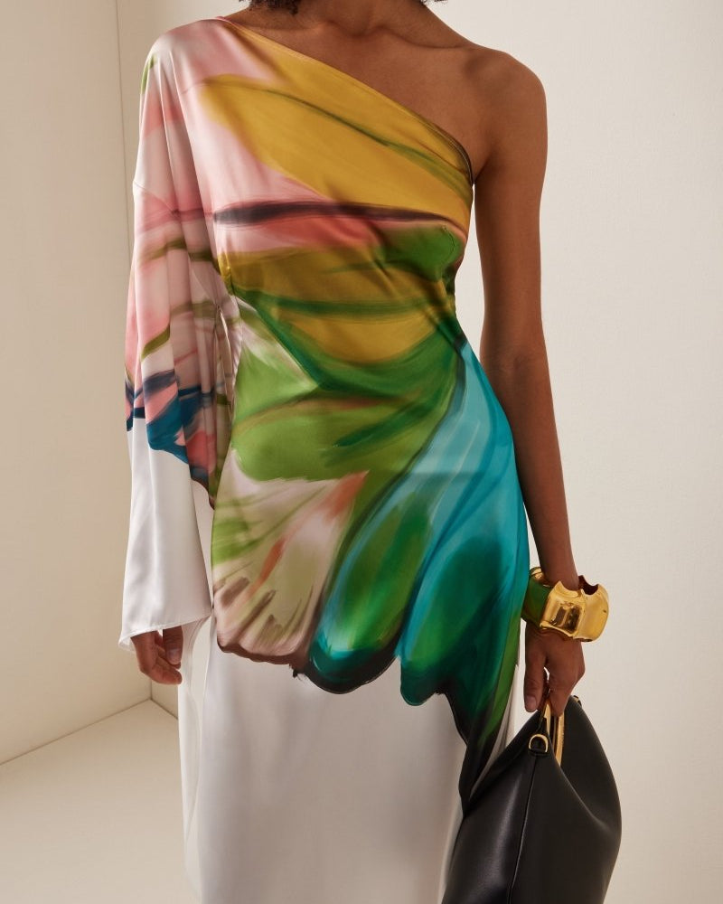 Bernice Baskılı Tek Kol Maxi Elbise