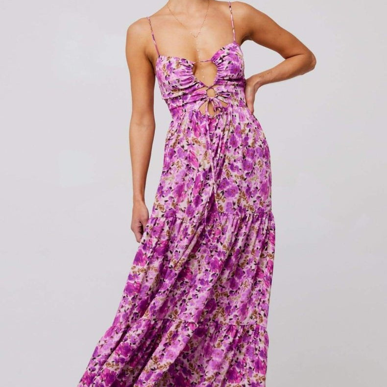 Beverly Baskılı Kesikli Uzun Elbise