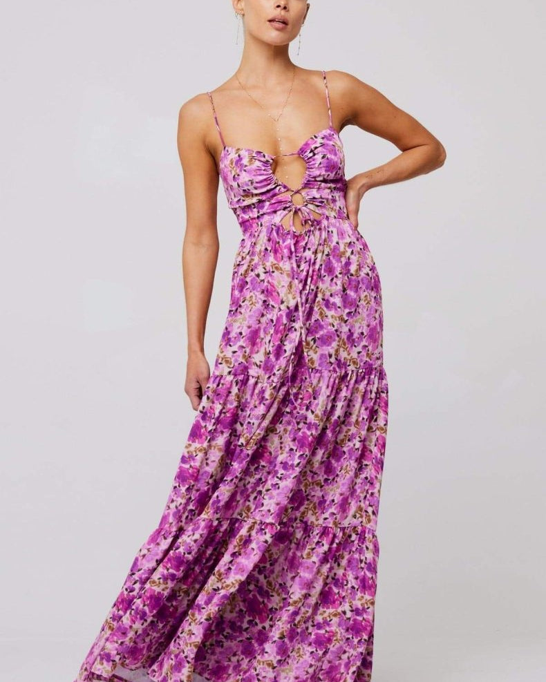 Beverly Baskılı Kesikli Uzun Elbise