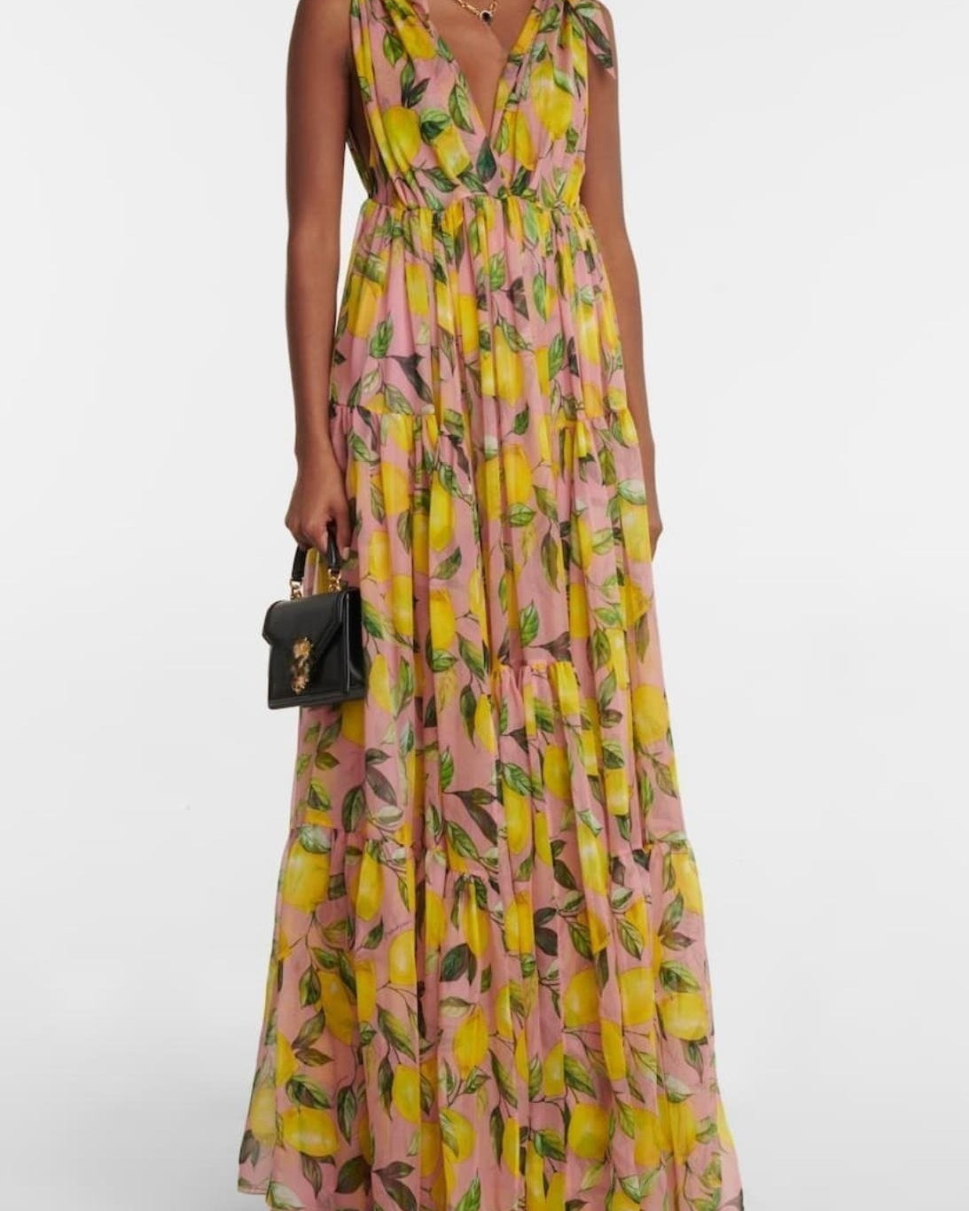 Blanche Baskılı V Yaka Düğümlü Maxi Elbise