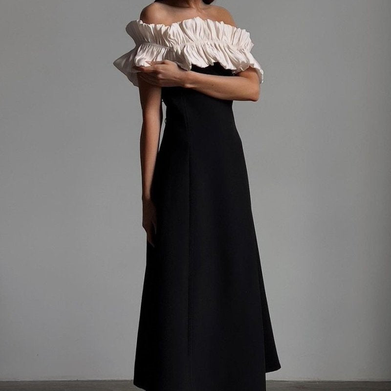 Bonnie Omuz Açık Volanlı Uzun Elbise