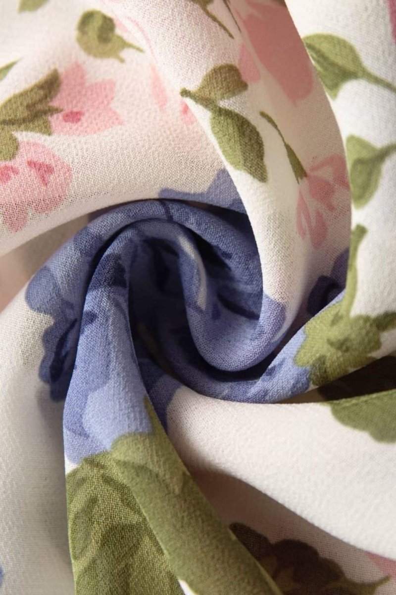 Bonnie Baskılı Fırfırlı Uzun Elbise