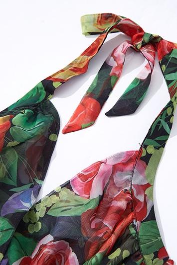 Bridget Baskılı Boyundan Bağlı Uzun Elbise