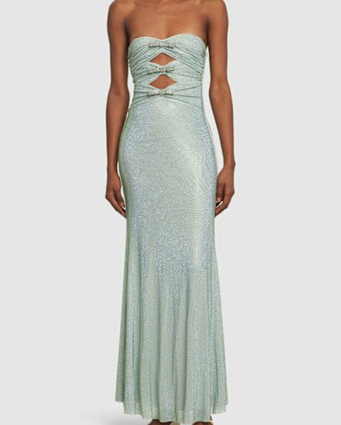 Sandra Taşlı Straplez Uzun Elbise