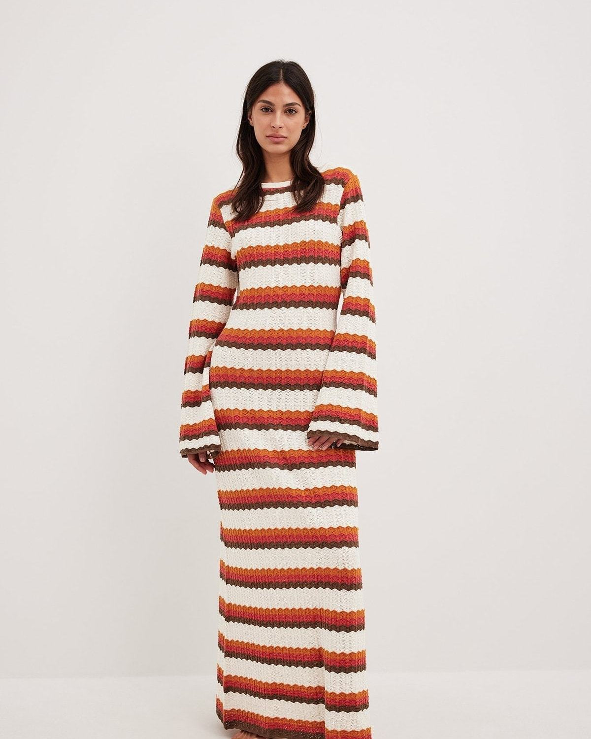 Calista Weaved Zigzag Sırtı Açık Uzun Örgü Elbise