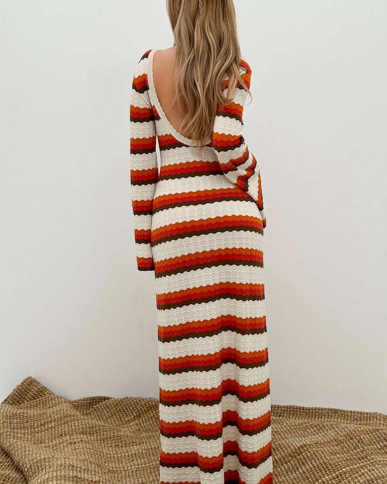 Calista Weaved Zigzag Sırtı Açık Uzun Örgü Elbise