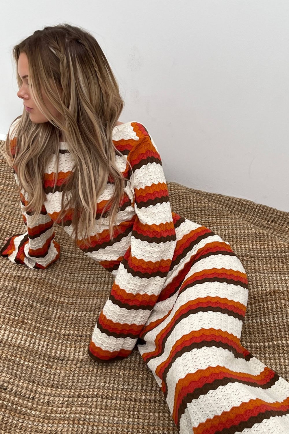 Calista Weaved Zigzag Sırtı Açık Uzun Örgü Elbise