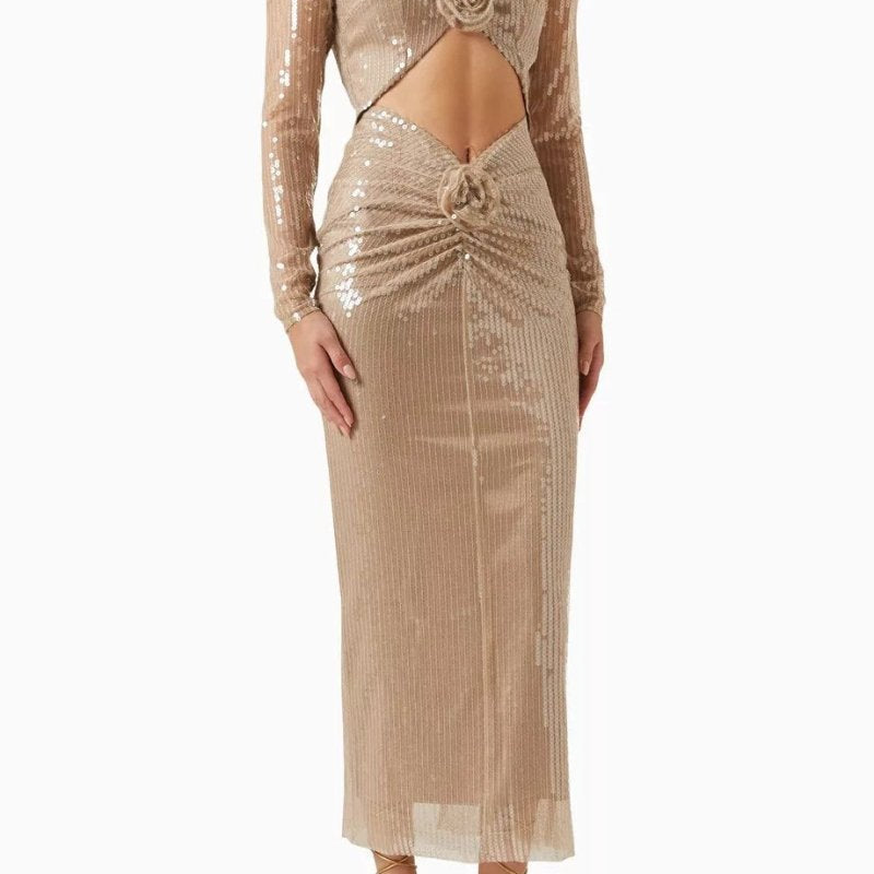 Cathy Flower Payetli Midi Elbise