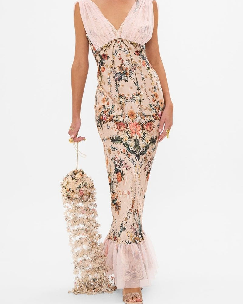 Cecilia V Yaka File Kaplama Maxi Elbise