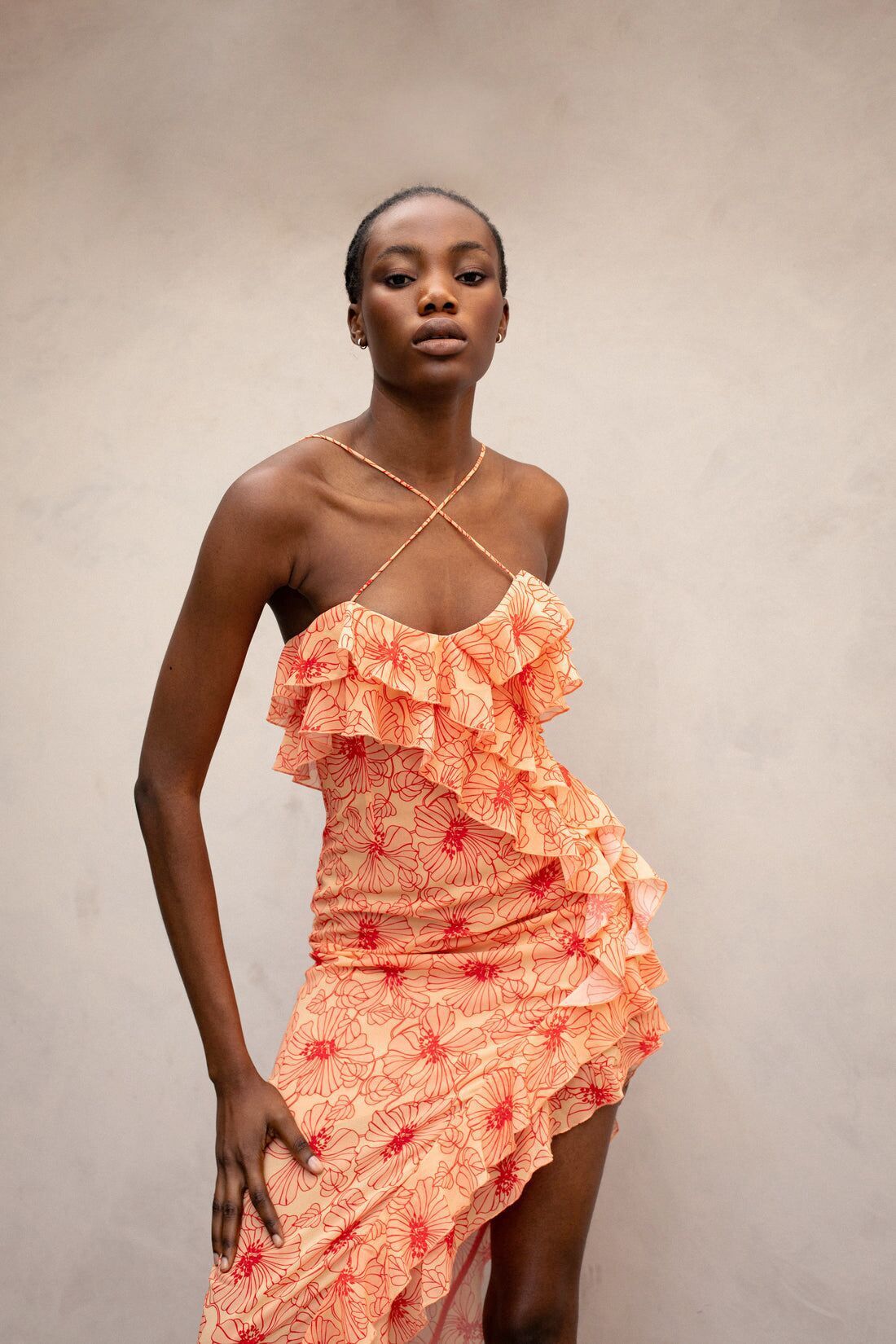 Cecily Fırfırlı Çapraz Yaka Şifon Slip Maxi Elbise