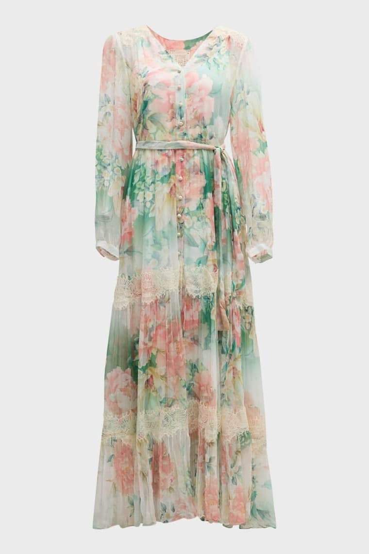 Claire Çiçek Baskılı Dantel Detaylı Maxi Elbise