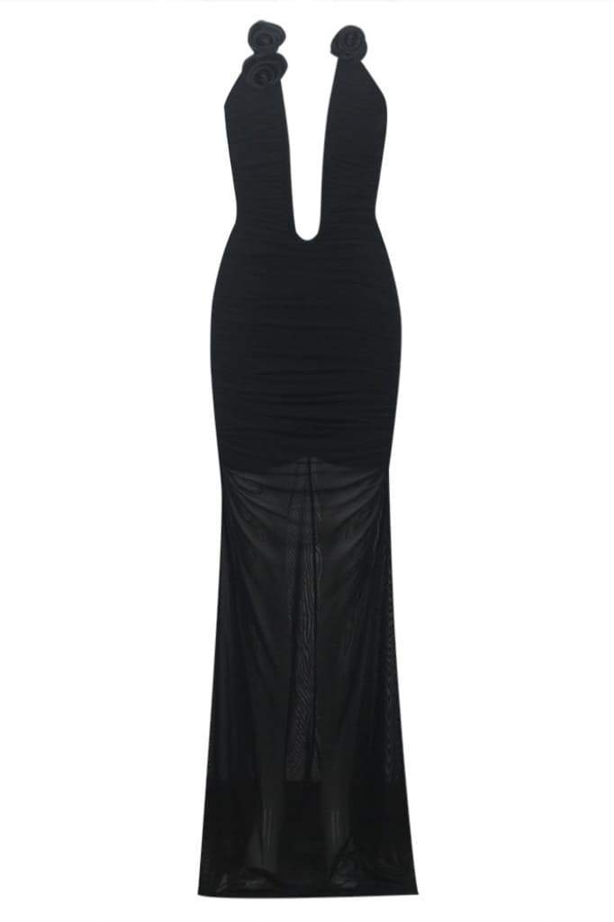 Clara Çiçekli U Yaka Uzun Elbise