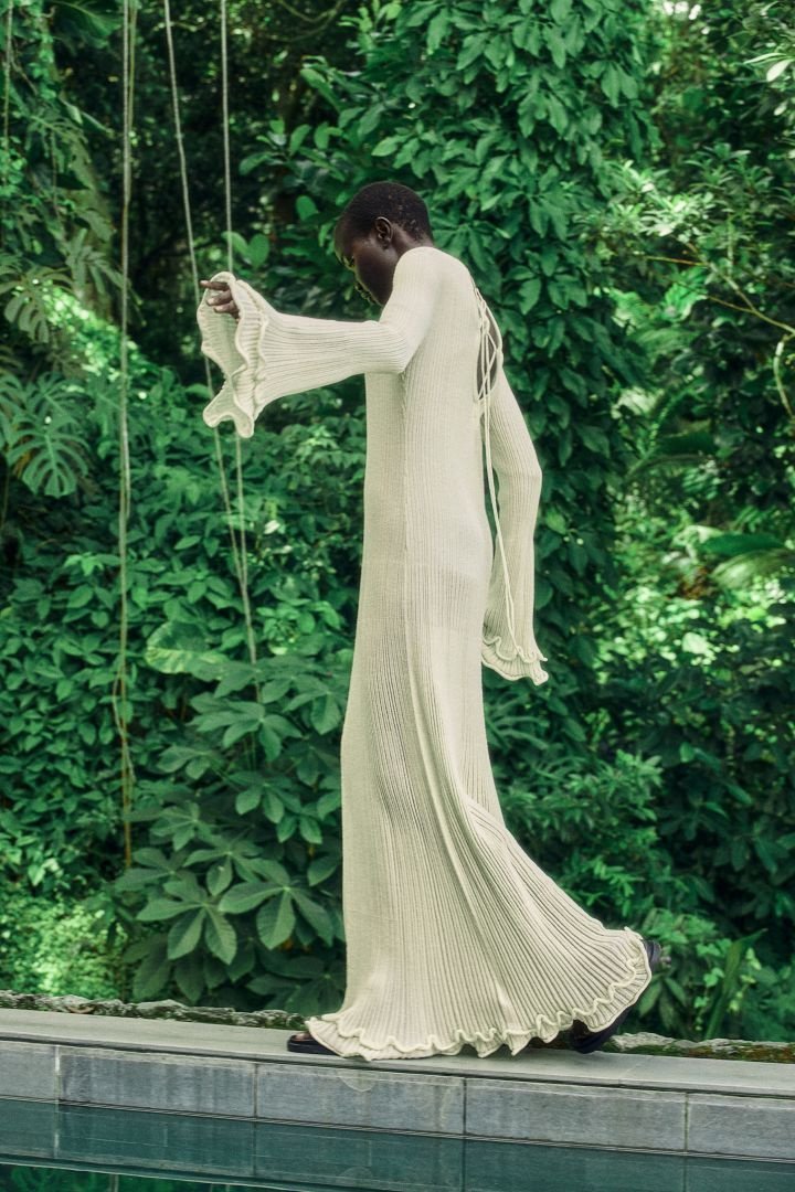 Clara Ruffle Uzun Kollu Örme Uzun Elbise