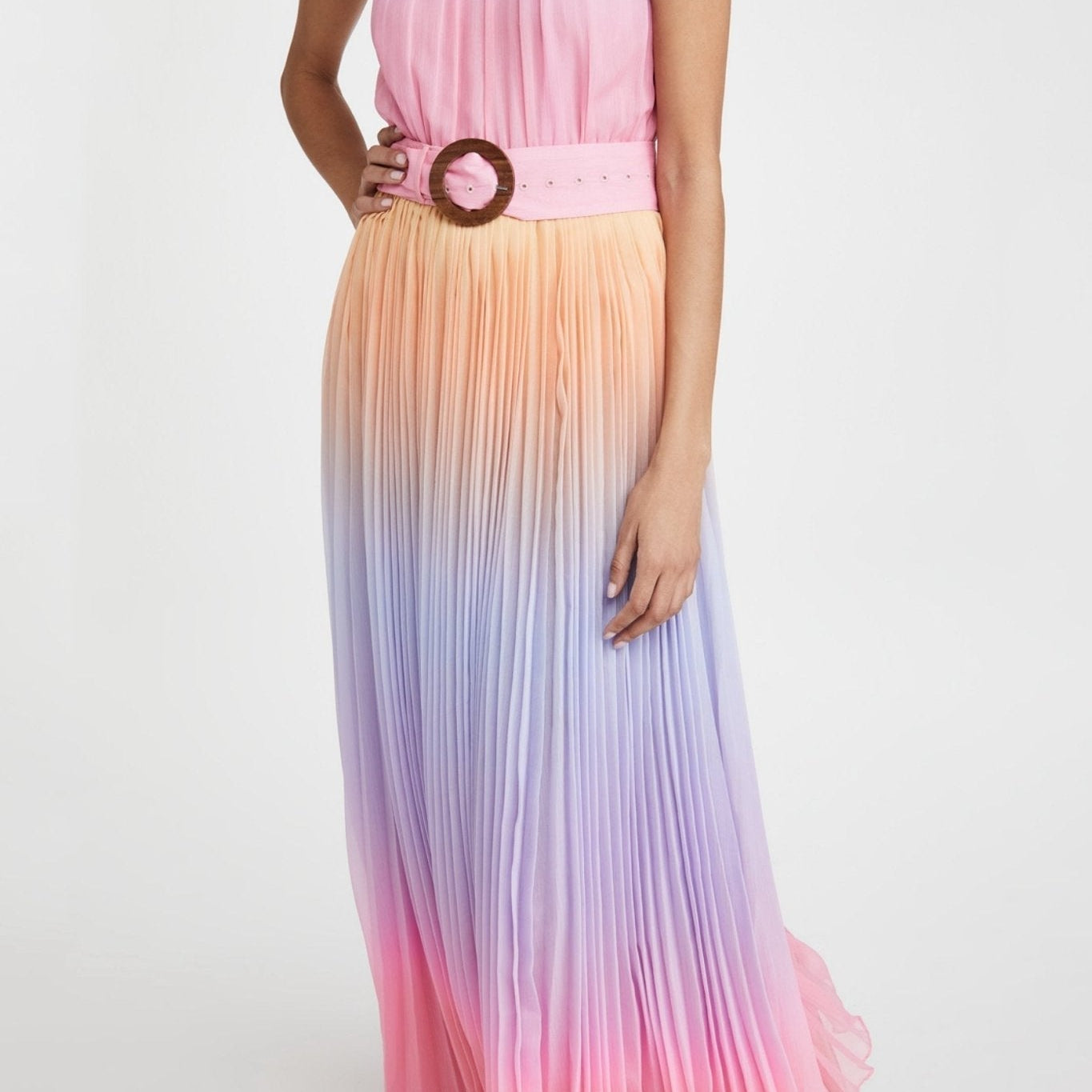 Clare Baskılı Plise Boyundan Bağlı Uzun Elbise