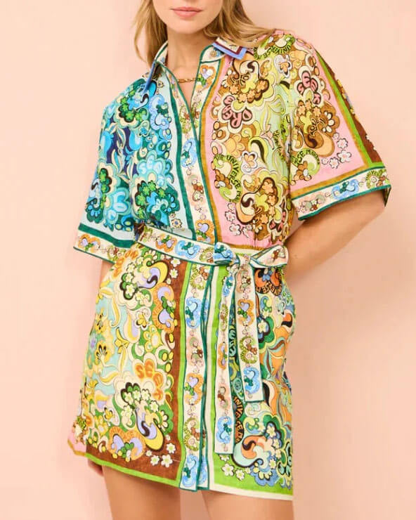 Retro Bloom Mini Elbise