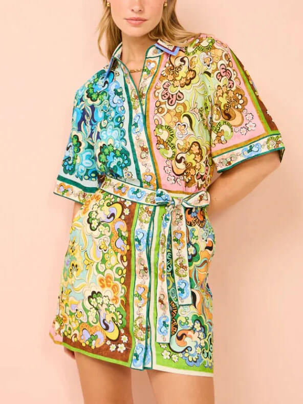 Retro Bloom Mini Elbise