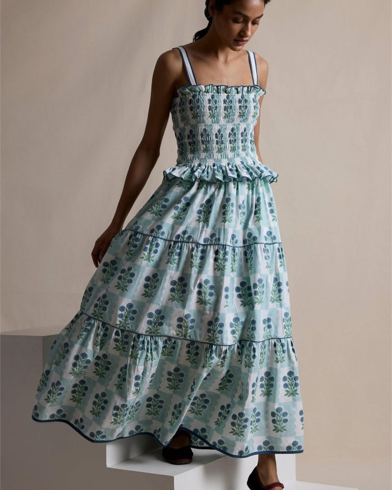 Damla Çiçek Büzgülü Cami Uzun Elbise