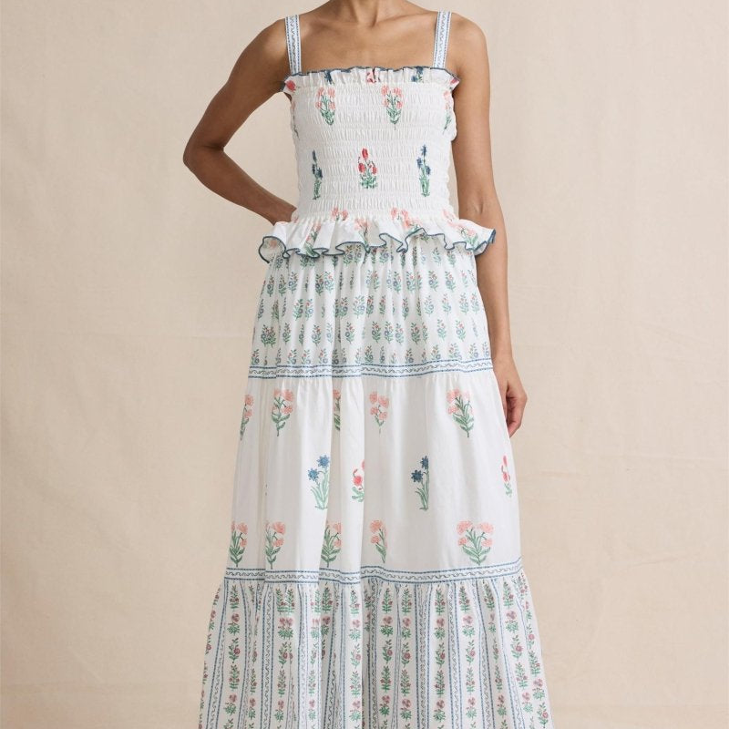 Damla Çiçek Büzgülü Cami Uzun Elbise